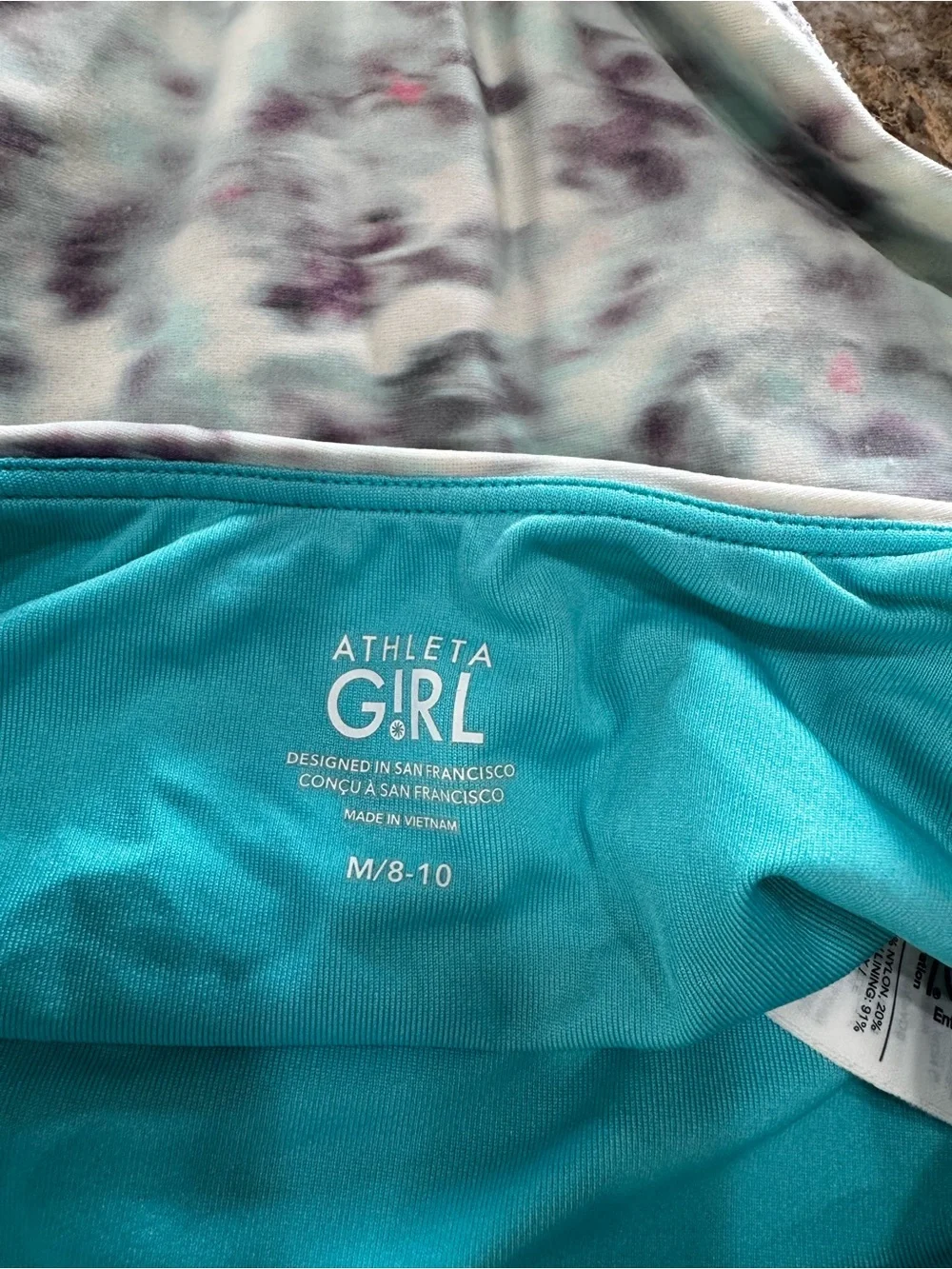 Athleta Girl One Piece Swimsuit Floral Aqua Size M 8-10
